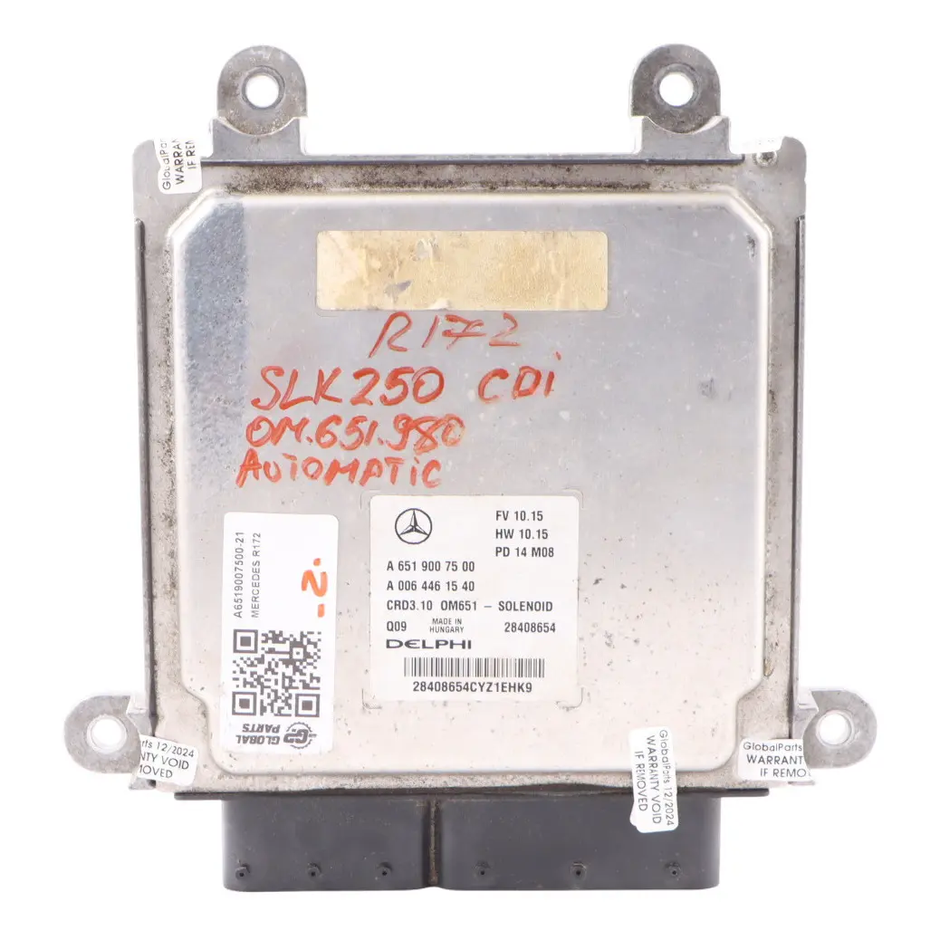 250CDI OM651.980 Engine Control Unit ECU Automatic to Mercedes SLK R172 with Part number A6519007500 Mercedes SLK R172 250CDI OM651.980 Engine Control Unit ECU Automatic - SKU A6519007500-21 - Part number A6519007500