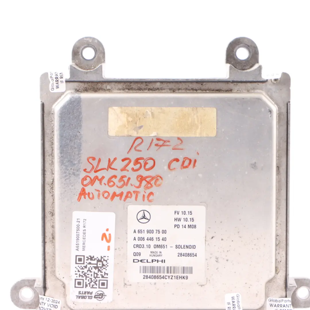 250CDI OM651.980 Engine Control Unit ECU Automatic to Mercedes SLK R172 with Part number A6519007500 Mercedes SLK R172 250CDI OM651.980 Engine Control Unit ECU Automatic - SKU A6519007500-21 - Part number A6519007500