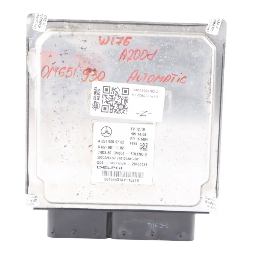 A200d 651.930 136HP Engine Unit ECU Automatic to Mercedes W176 with Part number A6519009702 Mercedes W176 A200d 651.930 136HP Engine Unit ECU Automatic - SKU A6519009702-3 - Part number A6519009702