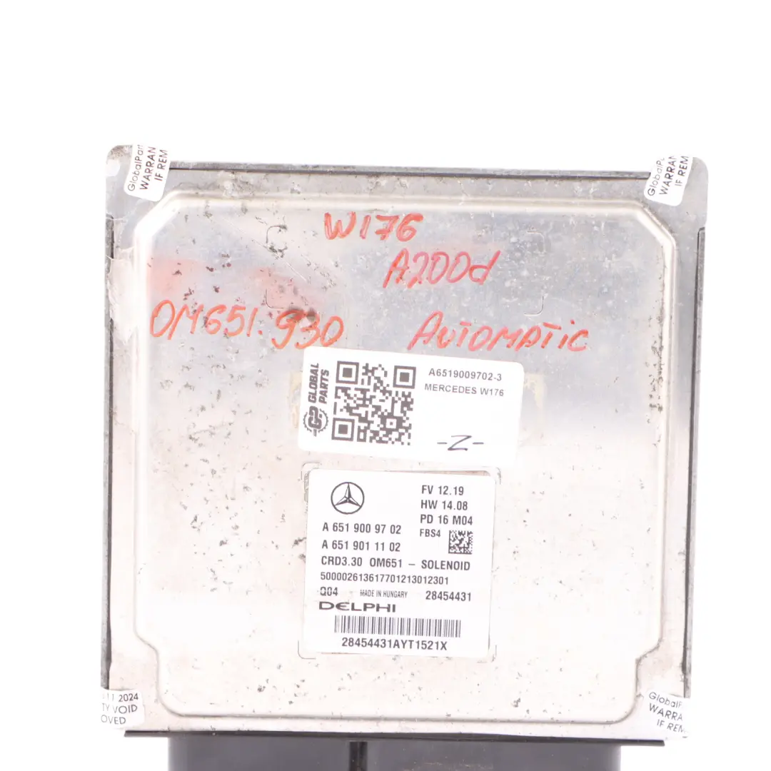 Mercedes W176 A200d 651.930 136HP Engine Unit ECU Automatic - SKU A6519009702-3 - Part number A6519009702
