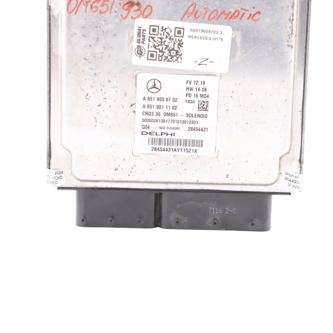 A200d 651.930 136HP Engine Unit ECU Automatic to Mercedes W176 with Part number A6519009702 Mercedes W176 A200d 651.930 136HP Engine Unit ECU Automatic - SKU A6519009702-3 - Part number A6519009702