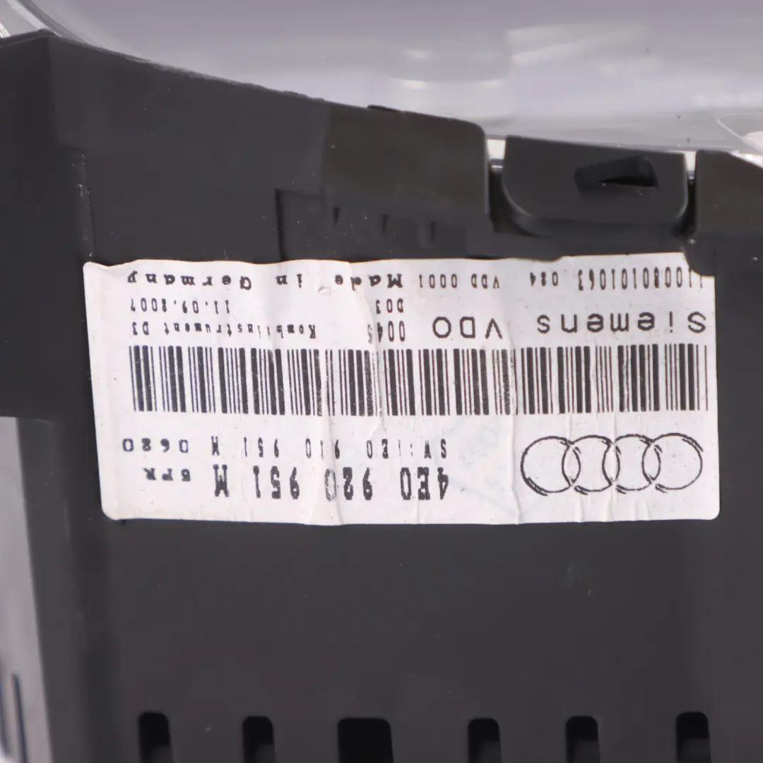 Audi S8 D3 Instrument Cluster Speedometer Clocks Automatic Petrol - SKU RHD-4E0920951M - Part number 4E0920951M