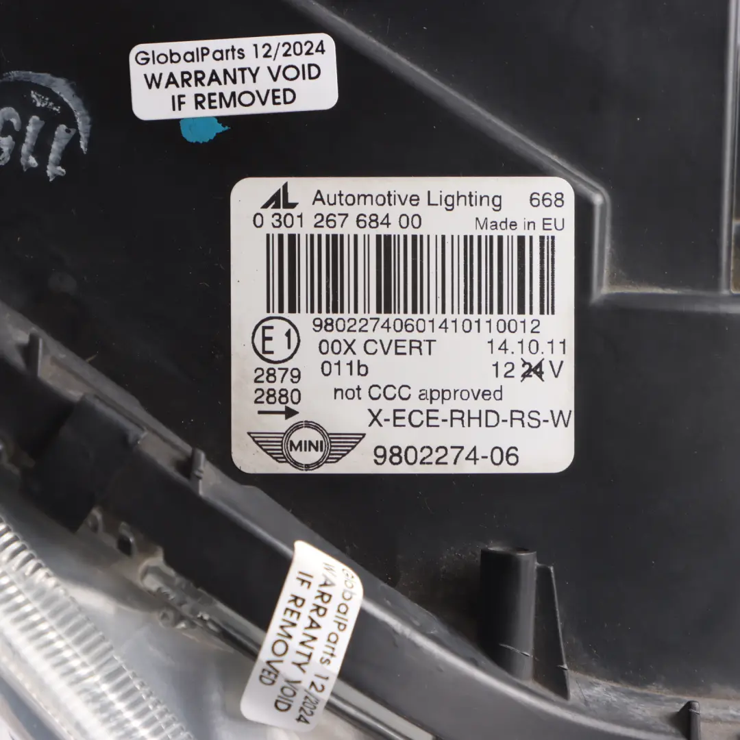 Bi-Xenon AHL Headlight Lamp Right O/S 9802274 to Mini R60 R61 Countryman Paceman with Part number 9807486 Mini R60 R61 Countryman Paceman Bi-Xenon AHL Headlight Lamp Right O/S 9802274 - SKU rhd-9807486-1 - Part number 9807486