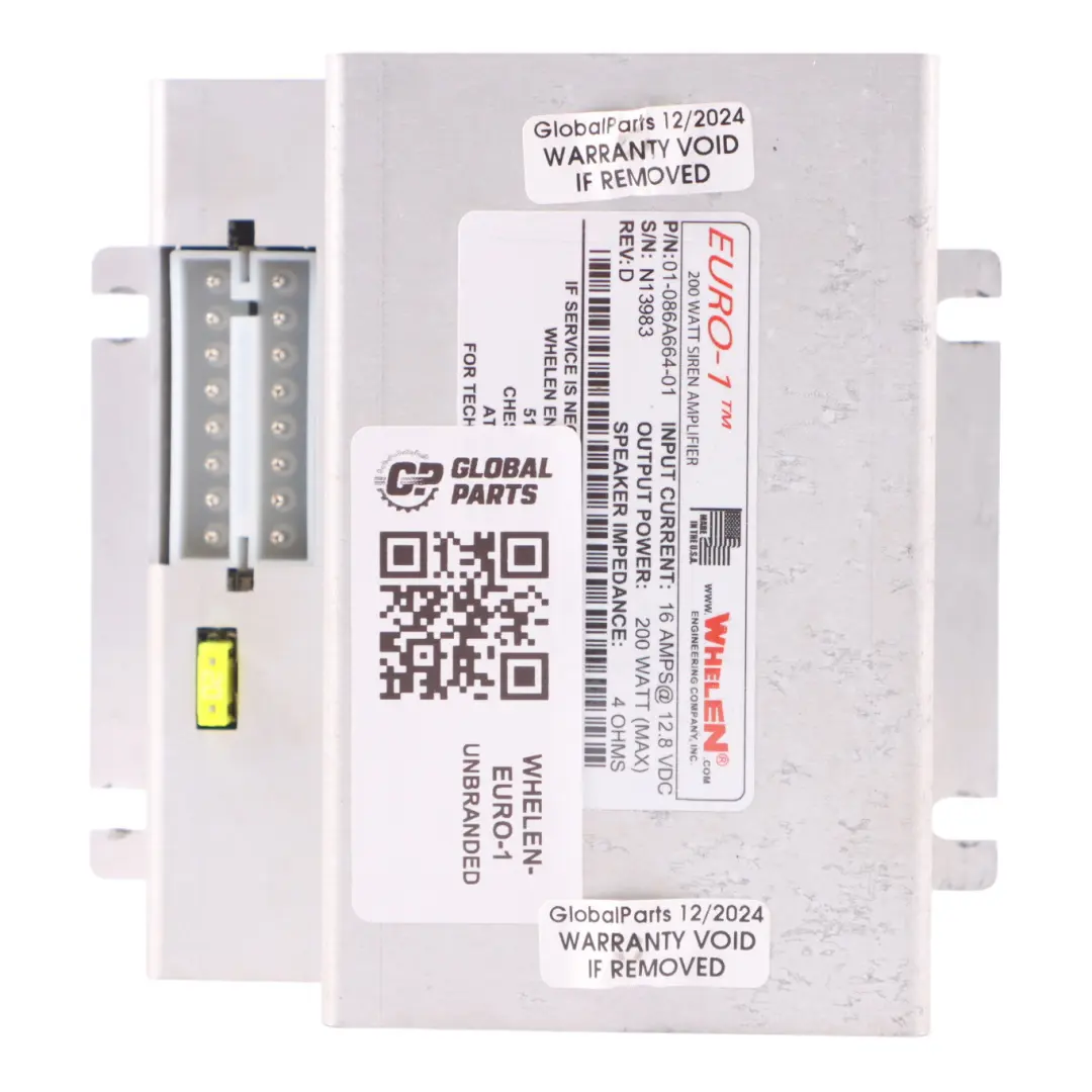  Whelen Euro-1 Vehicle Siren Amplifier Booster Module 200W 16A 01-086A664-01 - SKU WHELEN-EURO-1 - Part number WHELEN-EURO-1