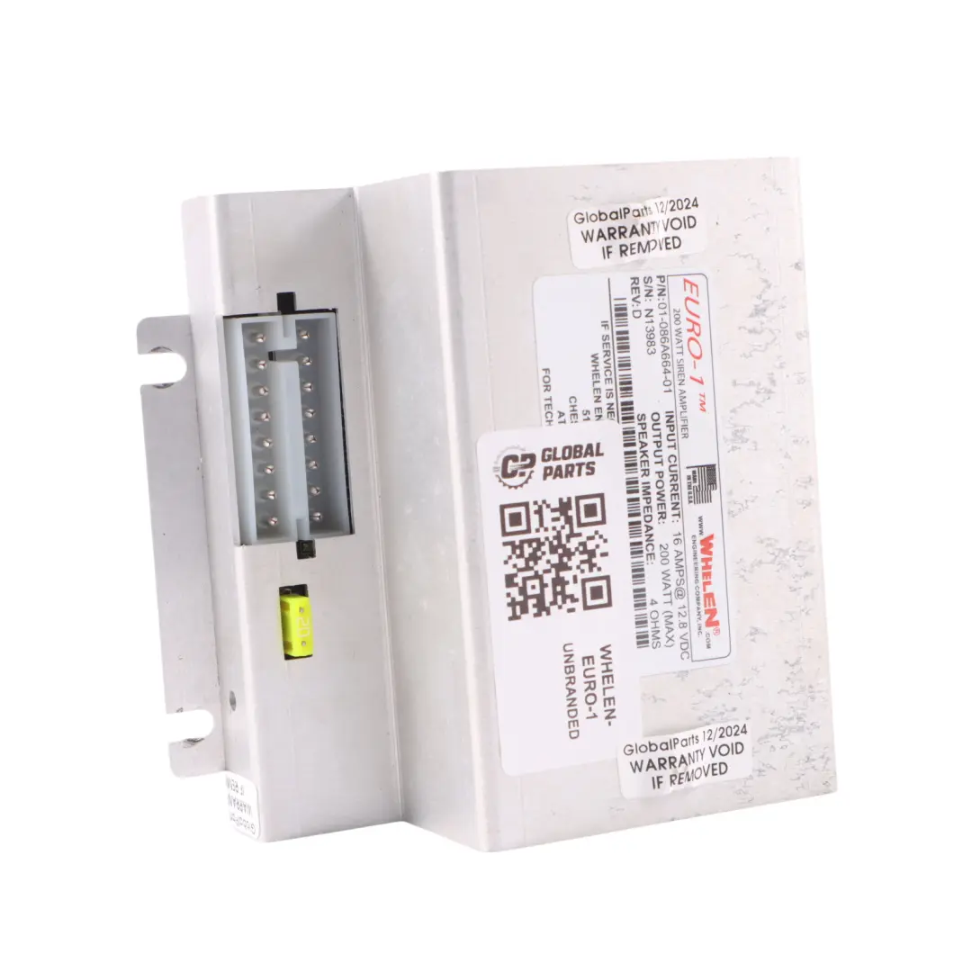  Whelen Euro-1 Vehicle Siren Amplifier Booster Module 200W 16A 01-086A664-01 - SKU WHELEN-EURO-1 - Part number WHELEN-EURO-1