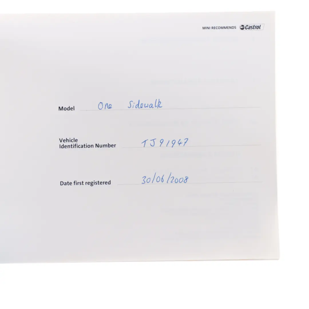 Mini R50 R52 R53 Service Booklet Owner's Handbook Set Pouch Case - SKU 0158093 - Part number 0158093