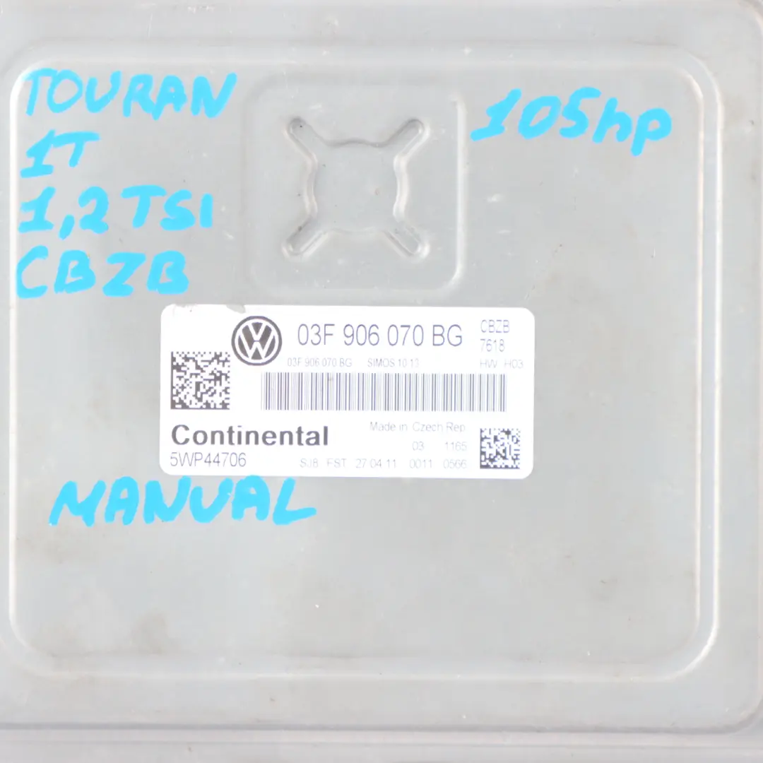 Volkswagen Touran 1T 1.2 TSI CBZB 105HP Engine ECU Kit Lock + Key - SKU 03F906070BG-1 - Part number 03F906070BG