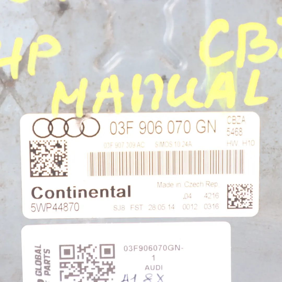 Audi A1 8X 1.2 TFSI CBZA 86HP Engine ECU Kit Ignition + Key Manual - SKU 03F906070GN-1 - Part number 03F906070GN