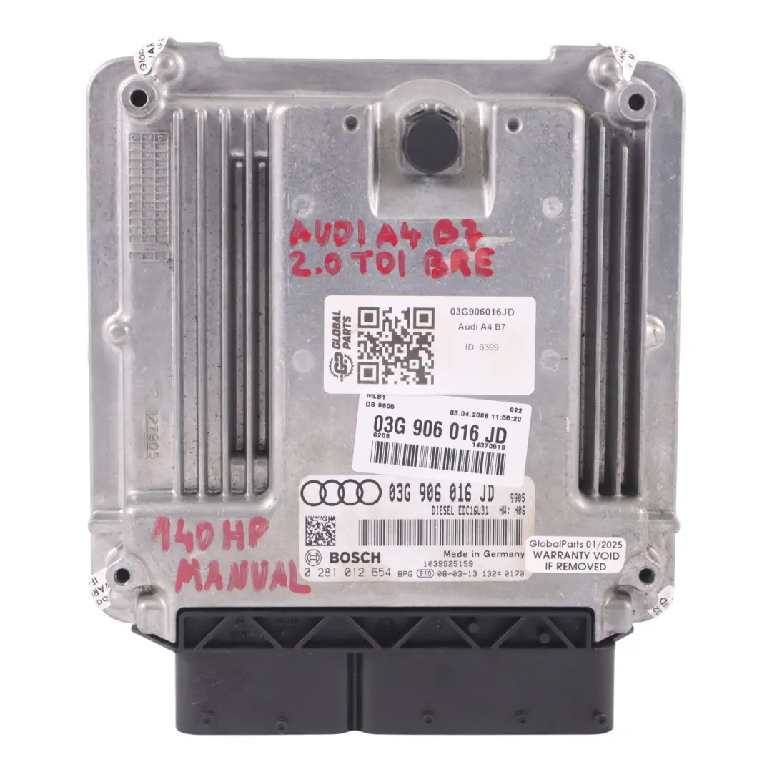 Motorsteuergerät ECU Modul Handbuch für Audi A4 B7 2.0 TDI Diesel mit Teilenummer 03G906016JD Audi A4 B7 2.0 TDI Diesel Motorsteuergerät ECU Modul Handbuch - SKU 03G906016JD - Teilenummer 03G906016JD