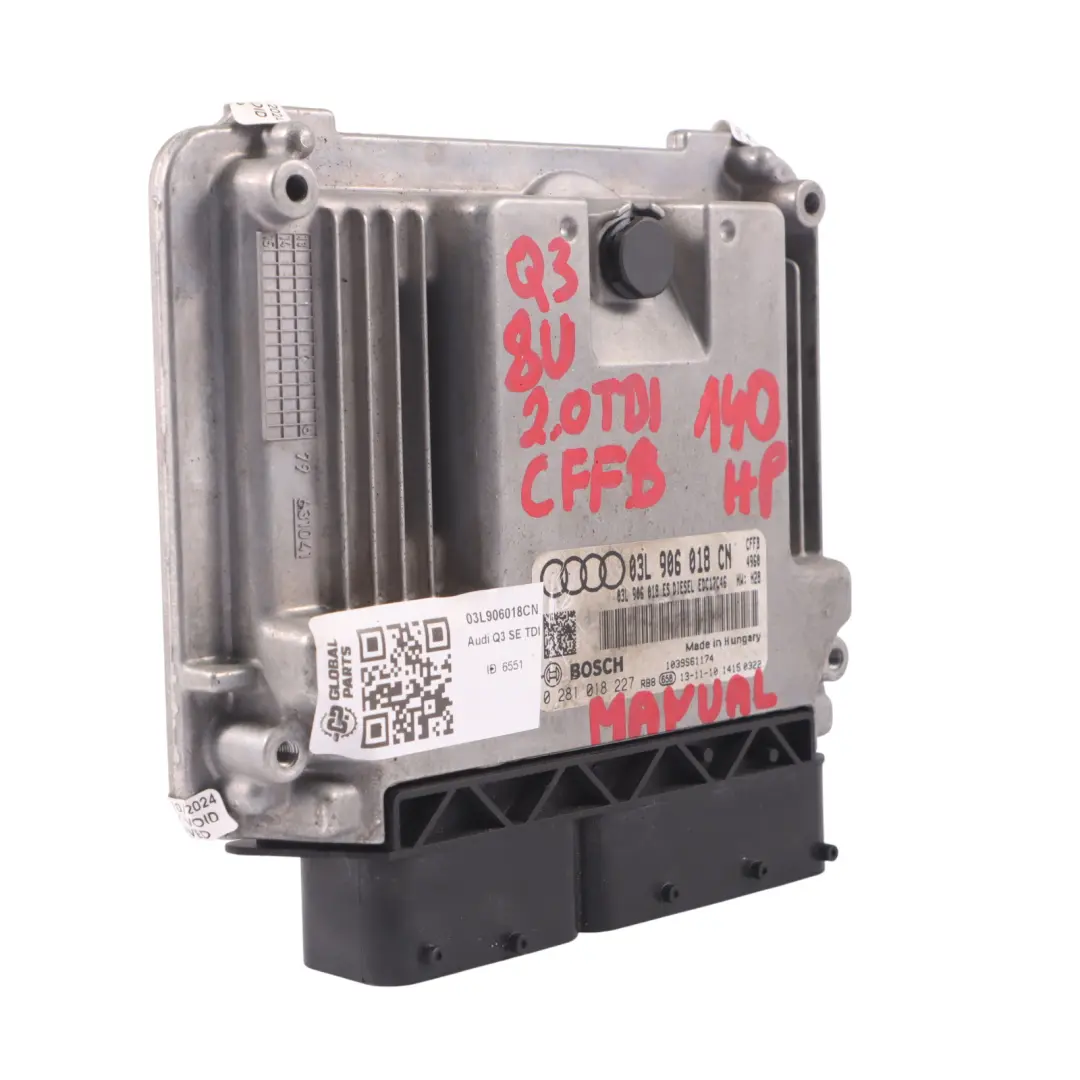 140HP CFFB Quattro control motor ECU Manual para Audi Q3 8U 2.0 TDI con número de pieza 03L906018CN Audi Q3 8U 2.0 TDI 140HP CFFB Quattro control motor ECU Manual - SKU 03L906018CN - Número de pieza 03L906018CN