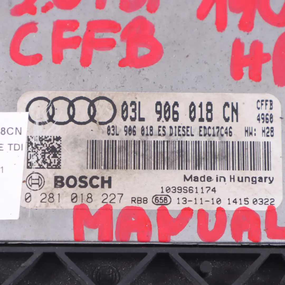 Audi Q3 8U 2.0 TDI 140HP CFFB Quattro Komputer Silnika Manual - SKU 03L906018CN - Numer Części 03L906018CN