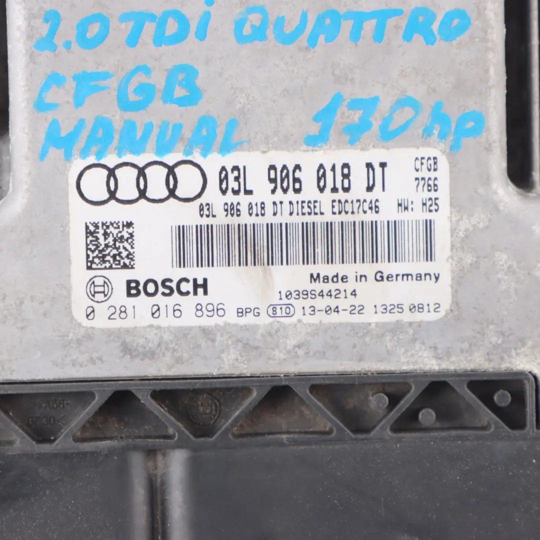 Audi TT 8J 2.0 TDI 170HP CFGB Engine ECU Unit Kit Key + Lock Manual - SKU 03L906018DT-1 - Part number 03L906018DT
