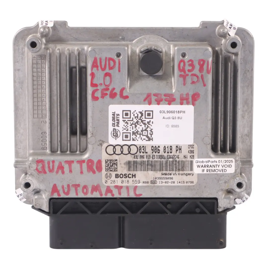 CFGC 177HP Quattro Komputer Silnika ECU do Audi Q3 8U 2.0 TDI o numerze 03L906018PH Audi Q3 8U 2.0 TDI CFGC 177HP Quattro Komputer Silnika ECU - SKU 03L906018PH - Numer Części 03L906018PH