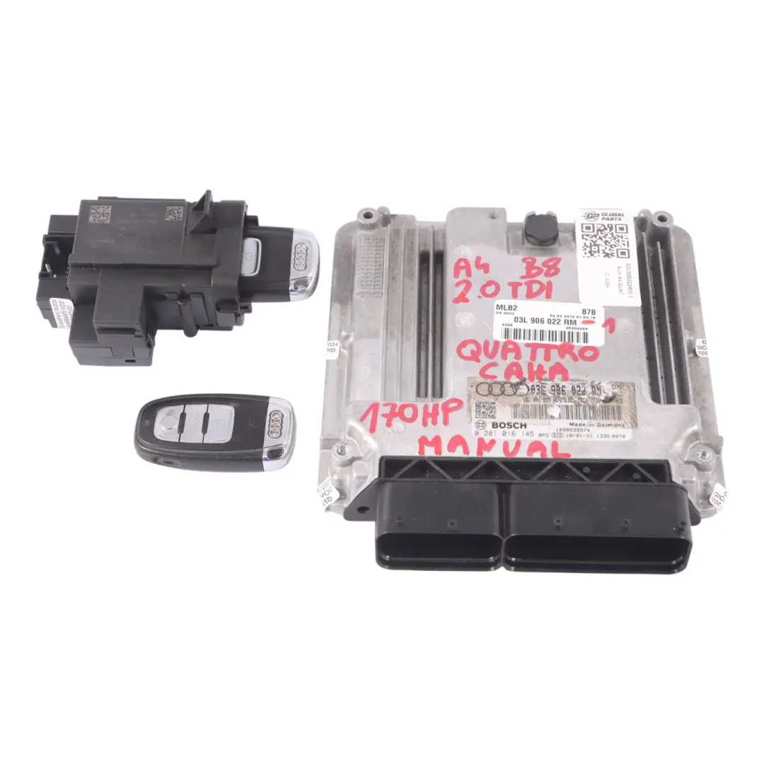 Audi A4 B8 2.0TDI CAHA 170HP Quattro Engine ECU Kit Ignition + 2 Key - SKU 03L906022RM-1 - Part number 03L906022RM