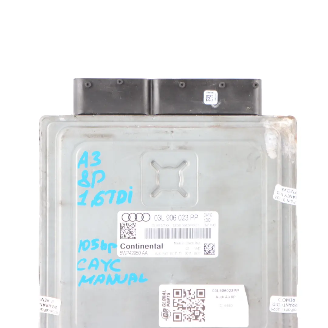 Audi A3 8P 1.6 TDI 105HP CAYC Diesel Engine Control Unit ECU Module - SKU 03L906023PP - Part number 03L906023PP