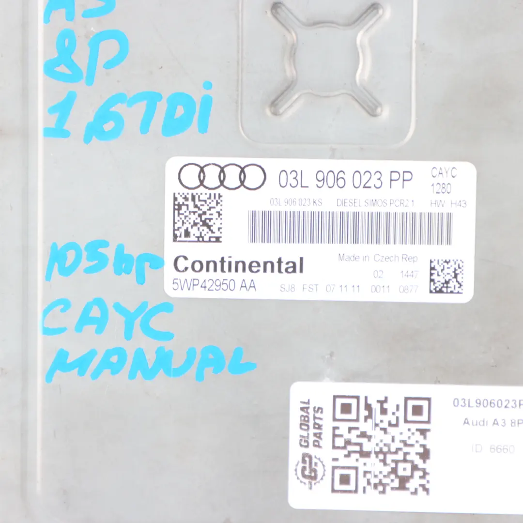 Audi A3 8P 1.6 TDI 105HP CAYC Diesel Engine Control Unit ECU Module - SKU 03L906023PP - Part number 03L906023PP