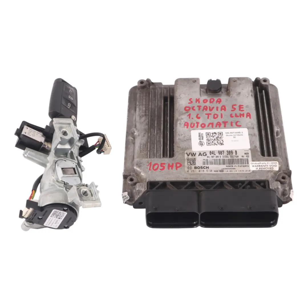 Skoda Octavia Mk3 5E 1.6 TDI CLHA 105HP Engine ECU Kit Ignition + Key - SKU 04L907309B-3 - Part number 04L907309B