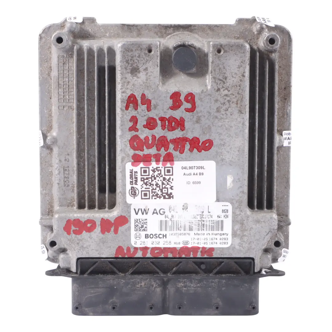 DETA Quattro Unidad control motor ECU Automático para Audi A4 B9 2.0 TDI con número de pieza 04L907309L Audi A4 B9 2.0 TDI DETA Quattro Unidad control motor ECU Automático - SKU 04L907309L - Número de pieza 04L907309L