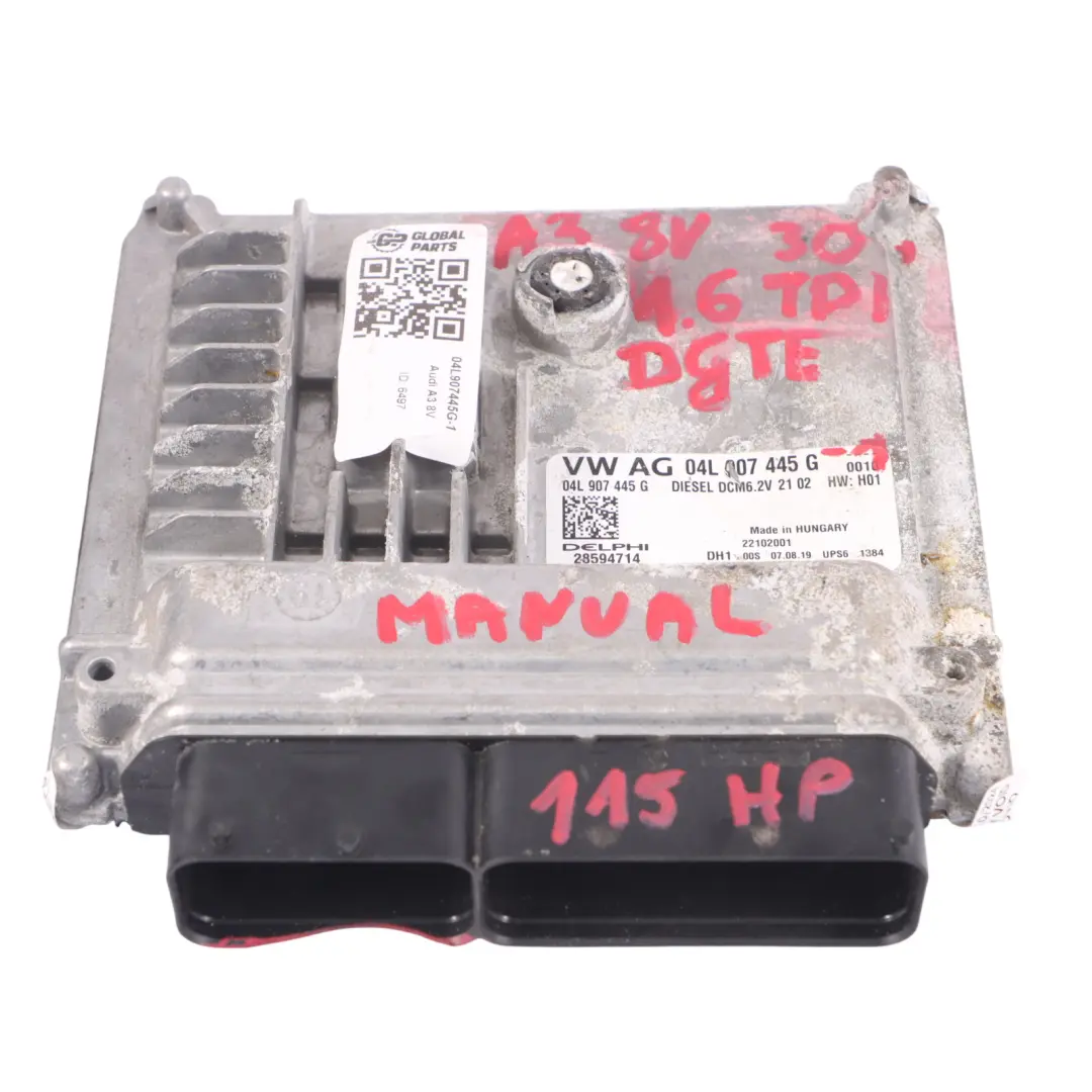 Audi A3 8V 1.6 TDI DGTE 115 HP Engine ECU Kit Ignition + Key Manual - SKU 04L907445G-1 - Part number 04L907445G