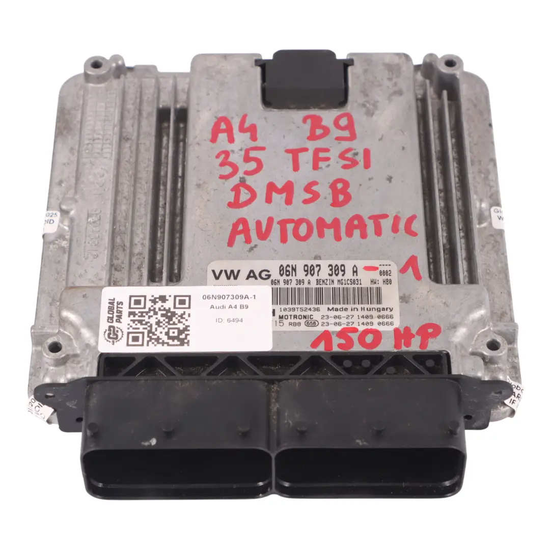 DMSB 150 CV Motore ECU Kit Chiave Automatico per Audi A4 B9 8W 35 TFSI con numero di parte 06N907309A Audi A4 B9 8W 35 TFSI DMSB 150 CV Motore ECU Kit Chiave Automatico - SKU 06N907309A-1 - Numero di parte 06N907309A