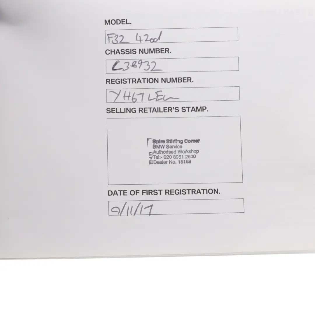 BMW F32 Owner's Handbook Instruction Book Set Wallet Case Pouch - SKU 2978107 - Part number 2978107