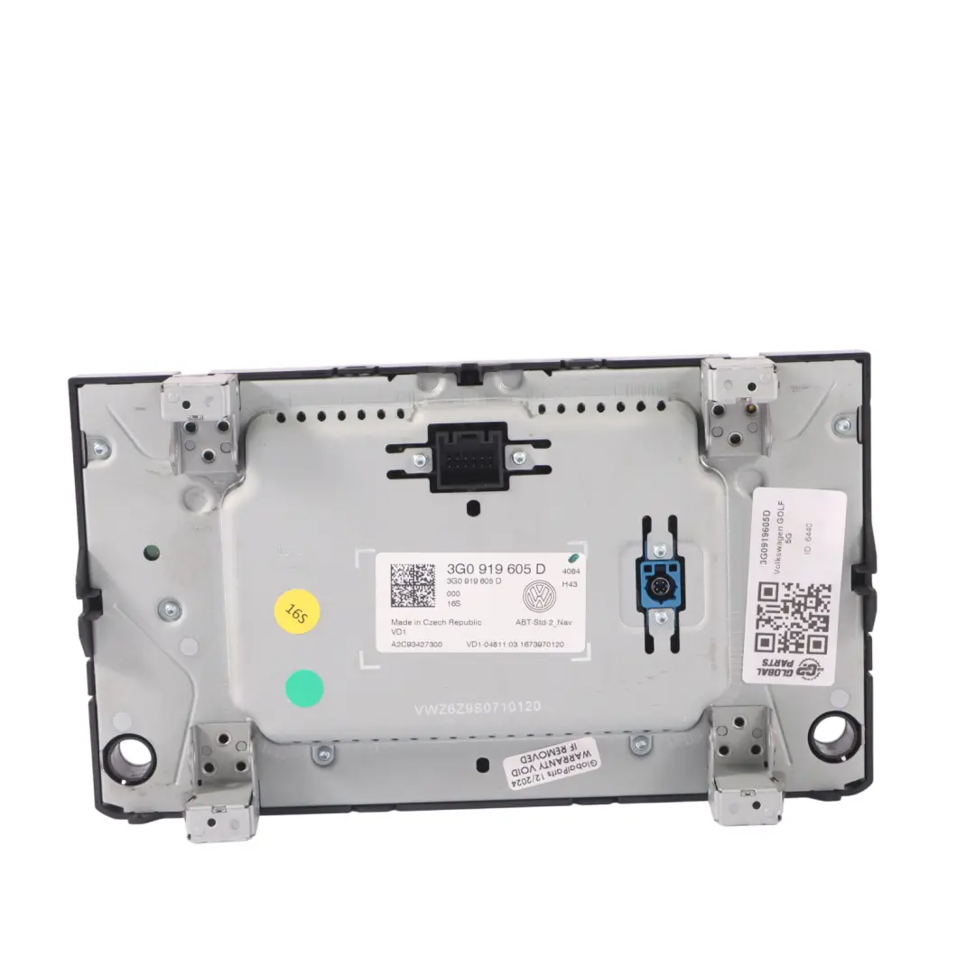 VW Volkswagen Golf VII Multimedia MMI Sat Nav Radio Bildschirm - SKU 3G0919605D - Teilenummer 3G0919605D