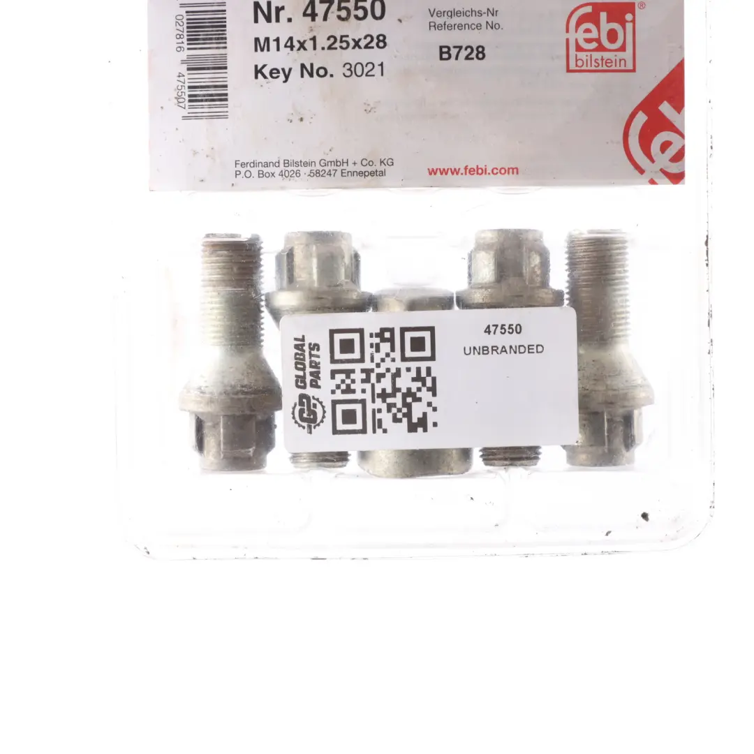 Febi Wheel Locking Bolt Kit For BMW M14x1.25x28 to with Part number 47550 Febi Wheel Locking Bolt Kit For BMW M14x1.25x28 - SKU 47550 - Part number 47550