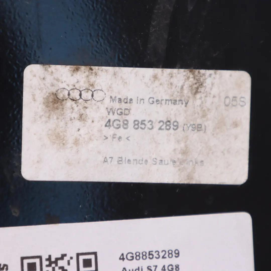 Rivestimento Esterno Montante B Sinistro Nero Lucido per AUDI S7 4G A7 con numero di parte 4G8853289 AUDI S7 4G A7 Rivestimento Esterno Montante B Sinistro Nero Lucido - SKU 4G8853289 - Numero di parte 4G8853289