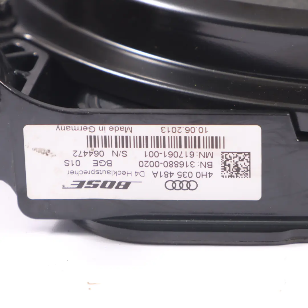 A8L 4H Bose Altavoz Subwoofer Hi-Fi Trasero Central para Audi con número de pieza 4H0035481A Audi A8L 4H Bose Altavoz Subwoofer Hi-Fi Trasero Central - SKU 4H0035481A - Número de pieza 4H0035481A