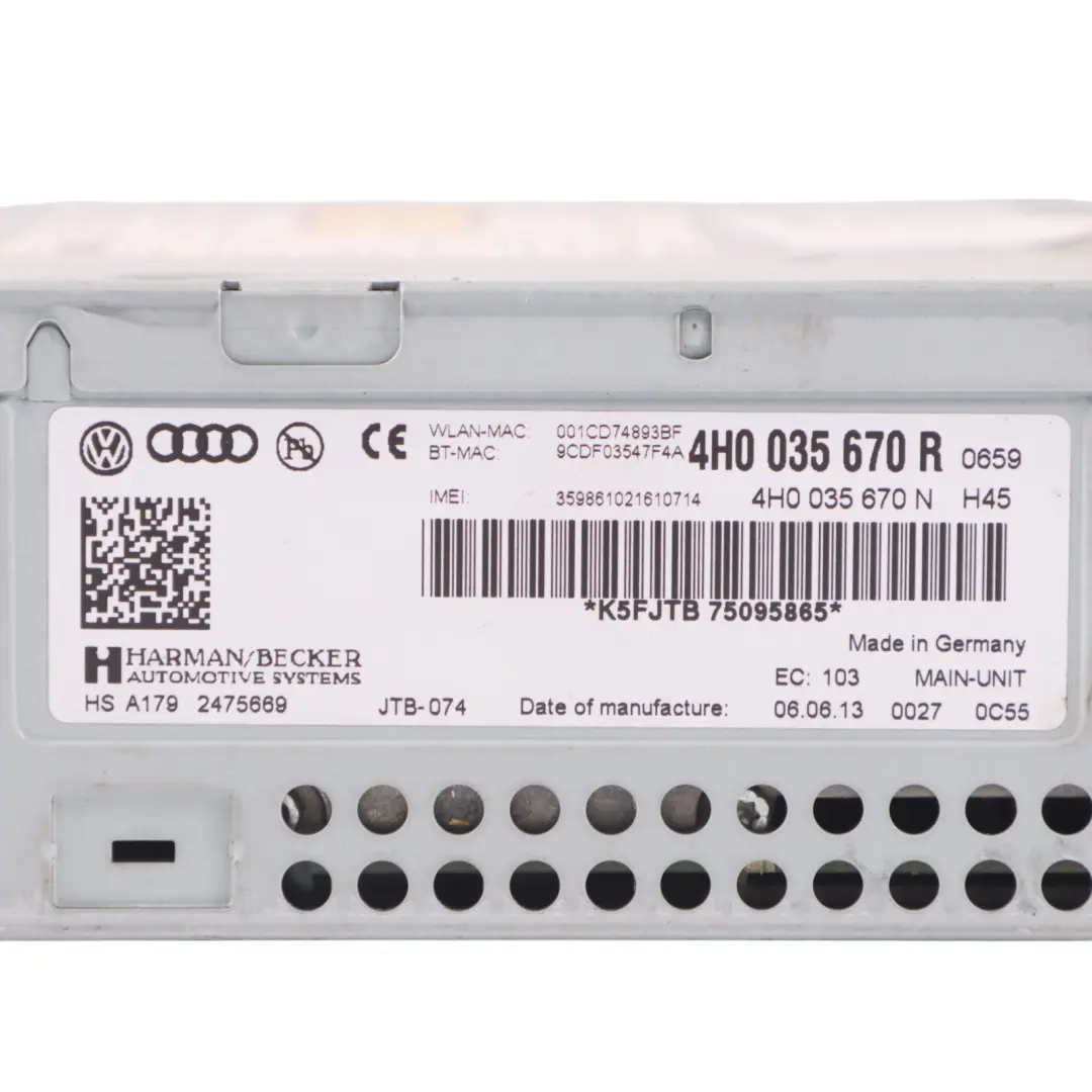 Audi A8L 4H Multimedia Radio Sat Nav CD Player SD SIM Head Unit - SKU 4H0035670R - Part number 4H0035670R