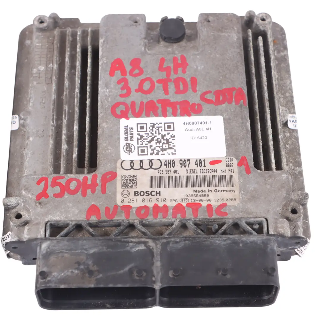 Audi A8 4H 3.0 TDI CDTA 250PS Quattro Motor ECU Kit BCM + Schluss - SKU 4H0907401-1 - Teilenummer 4H0907401