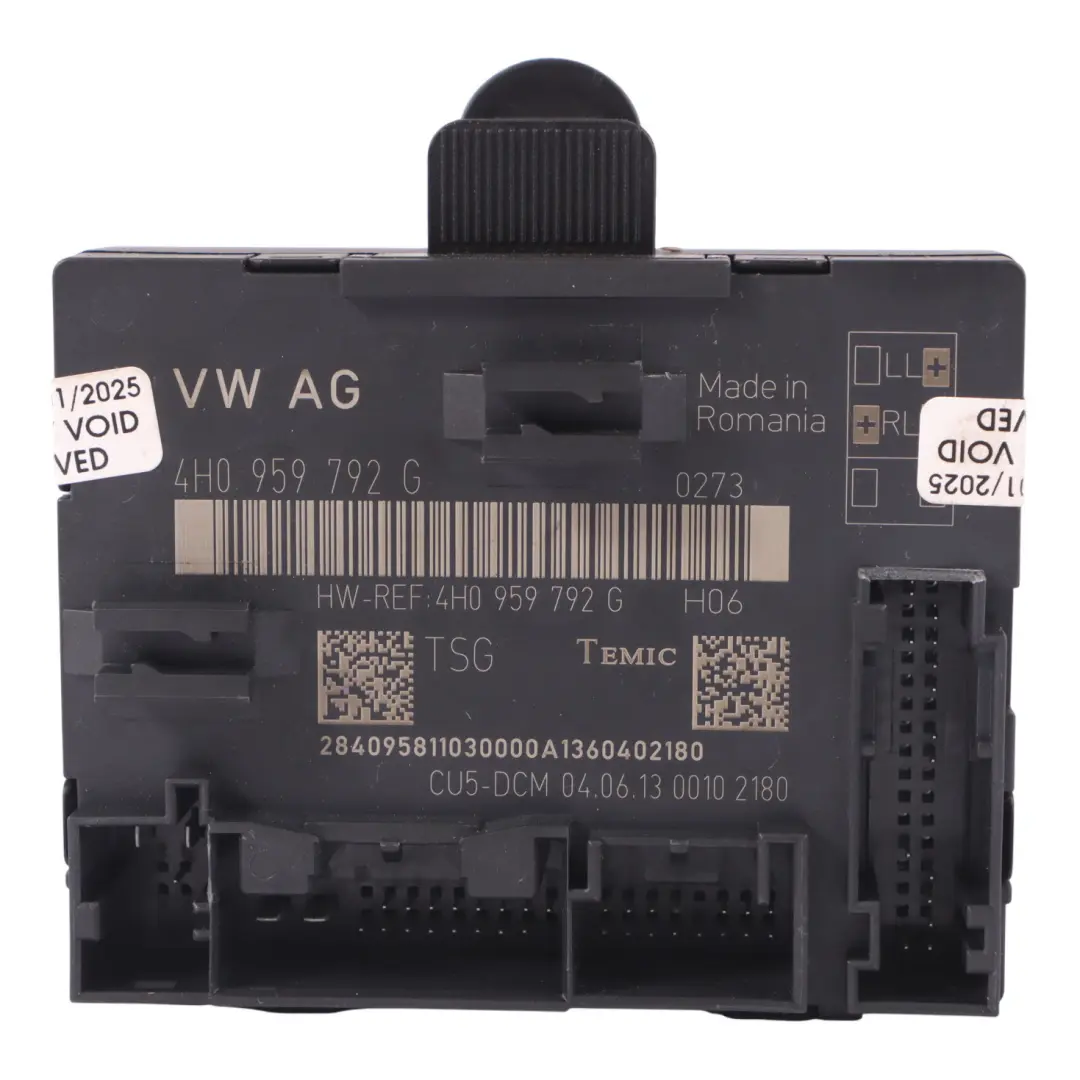 A8L 4H Módulo Control Puerta Delantera Izquierda Unidad ECU para Audi con número de pieza 4H0959792G Audi A8L 4H Módulo Control Puerta Delantera Izquierda Unidad ECU - SKU 4H0959792G - Número de pieza 4H0959792G