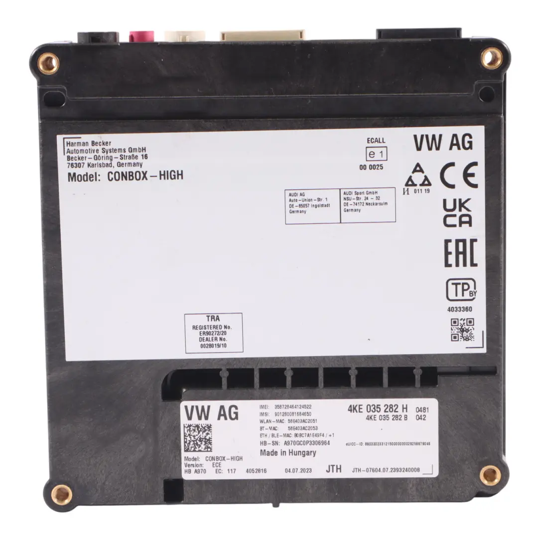 Audi A4 B9 comunicazione telematica modulo di controllo unità ECU - SKU 4KE035282H - Numero di parte 4KE035282H