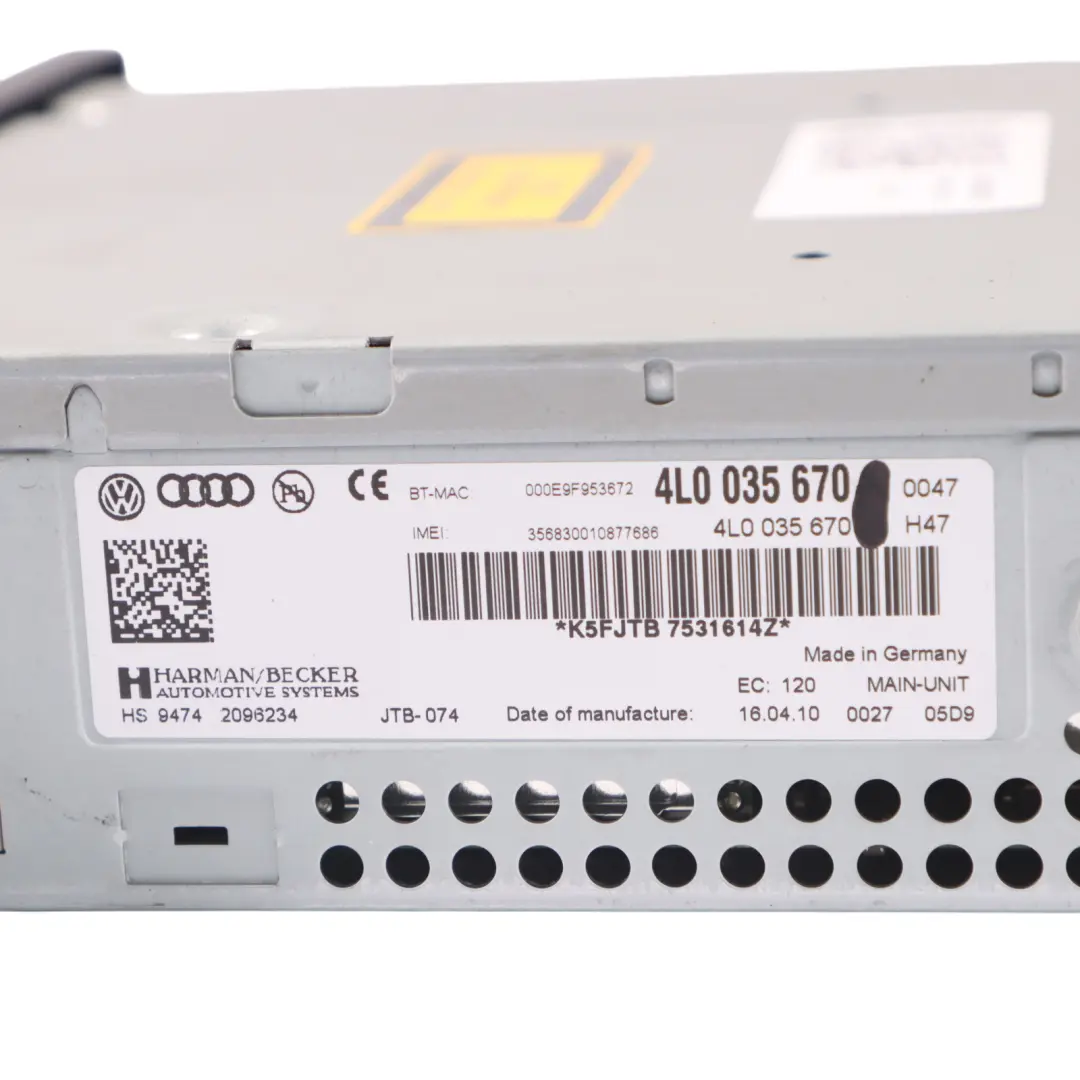 Navegador satélite estéreo multimedia SD CD radio principal para Audi Q7 4L con número de pieza 4L0035670 Audi Q7 4L Navegador satélite estéreo multimedia SD CD radio principal - SKU 4L0035670 - Número de pieza 4L0035670