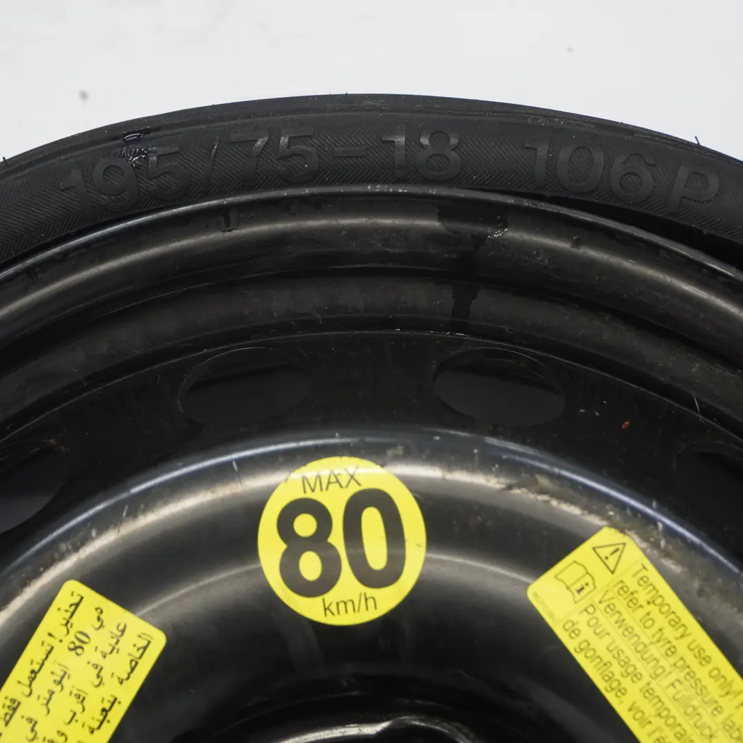 Saver Spare Wheel R18 4J Vredestein 195/75 ET53 to Audi Q7 4L Space with Part number 4L0601027 Audi Q7 4L Space Saver Spare Wheel R18 4J Vredestein 195/75 ET53 - SKU 4L0601027 - Part number 4L0601027