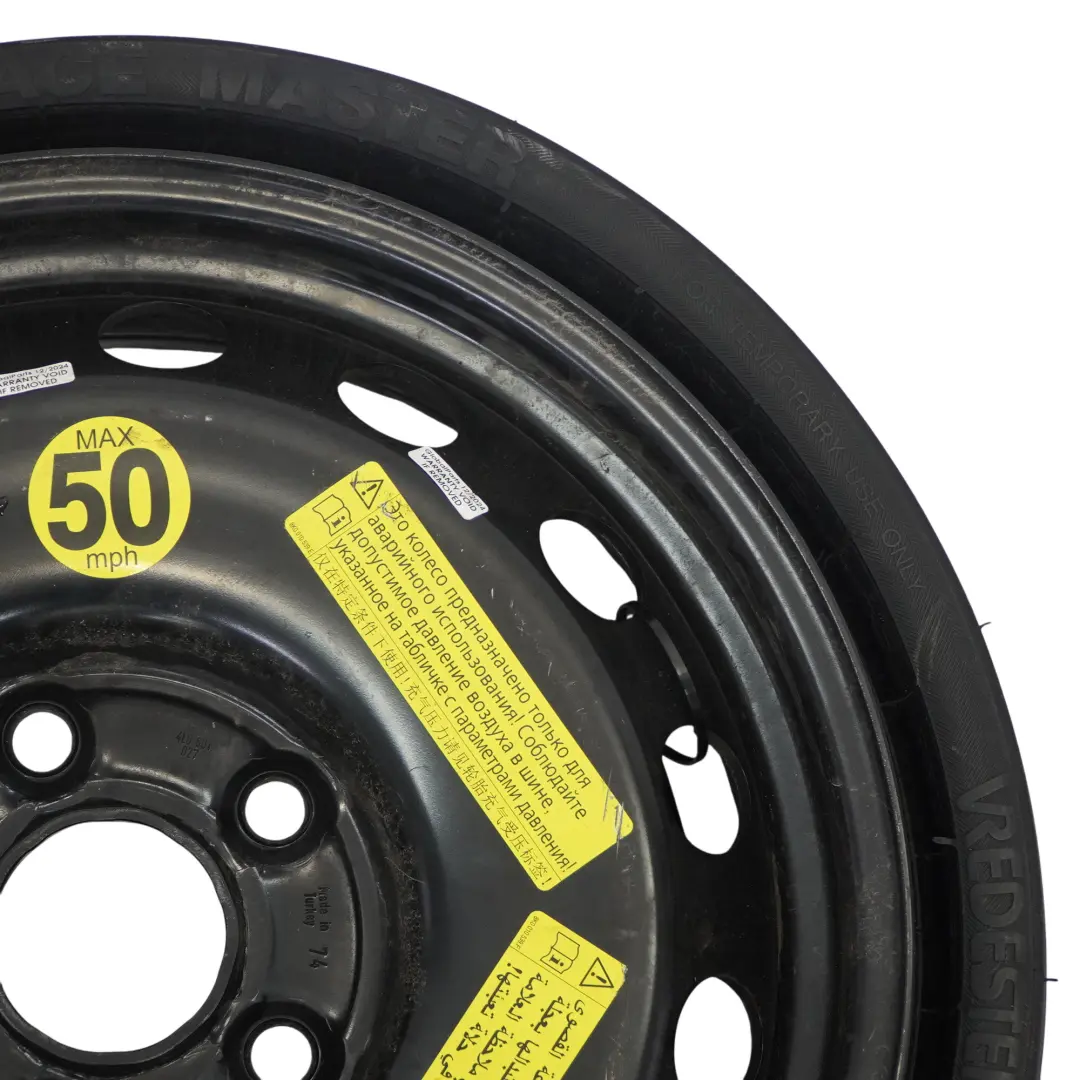 Saver Spare Wheel R18 4J Vredestein 195/75 ET53 to Audi Q7 4L Space with Part number 4L0601027 Audi Q7 4L Space Saver Spare Wheel R18 4J Vredestein 195/75 ET53 - SKU 4L0601027 - Part number 4L0601027