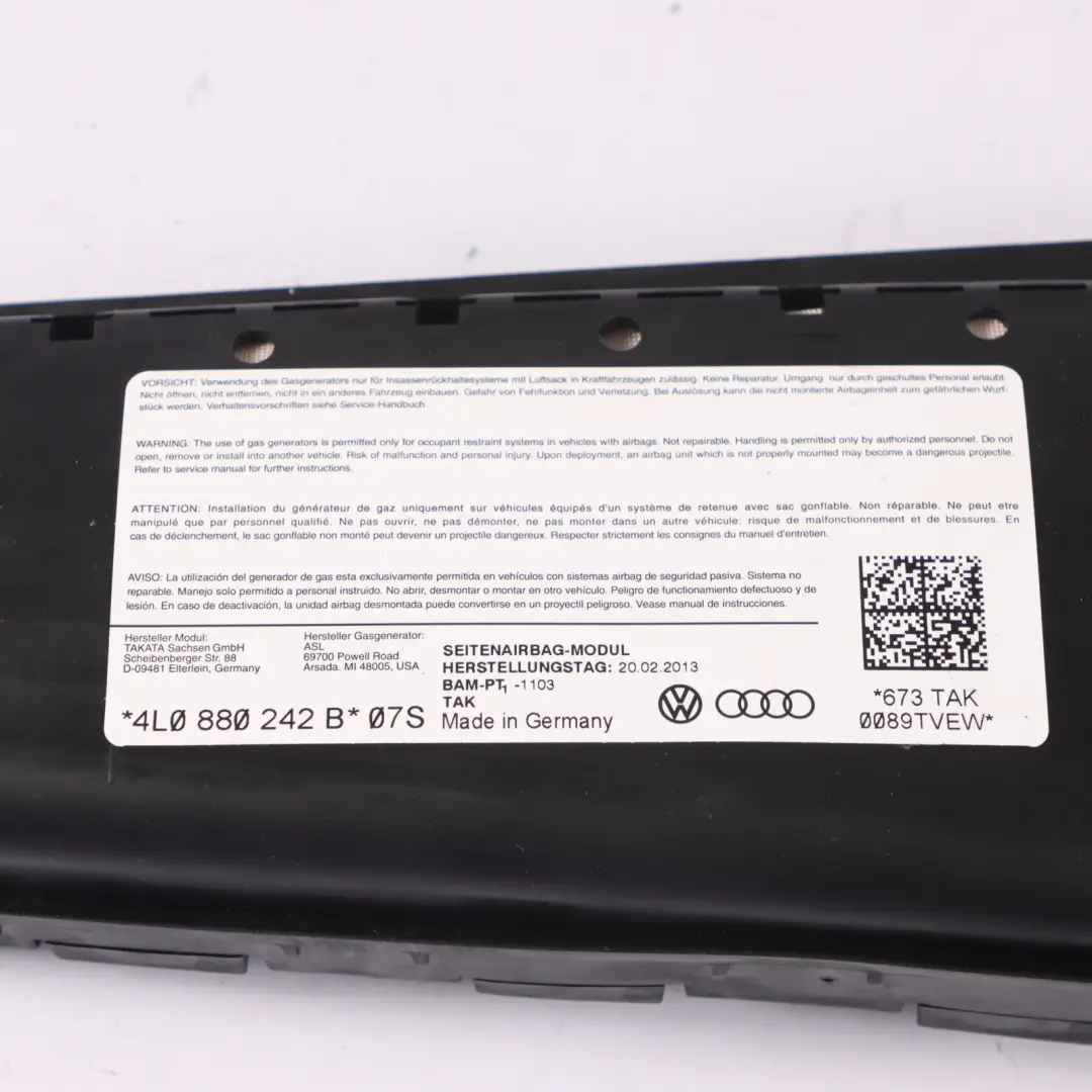 Module Side Front Right O/S to Audi Q7 4L Seat Air with Part number 4L0880242B Audi Q7 4L Seat Air Module Side Front Right O/S - SKU 4L0880242B - Part number 4L0880242B