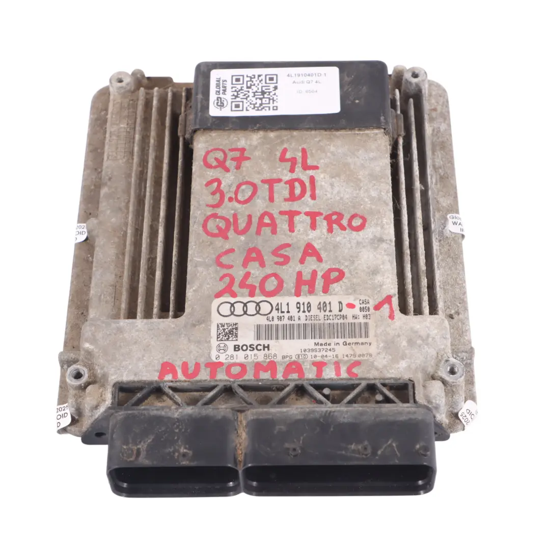 Audi Q7 4L 3.0 TDI CASA 240HP Quattro Engine ECU Kit 4L2910401B Lock + Key - SKU 4L1910401D-1 - Part number 4L1910401D