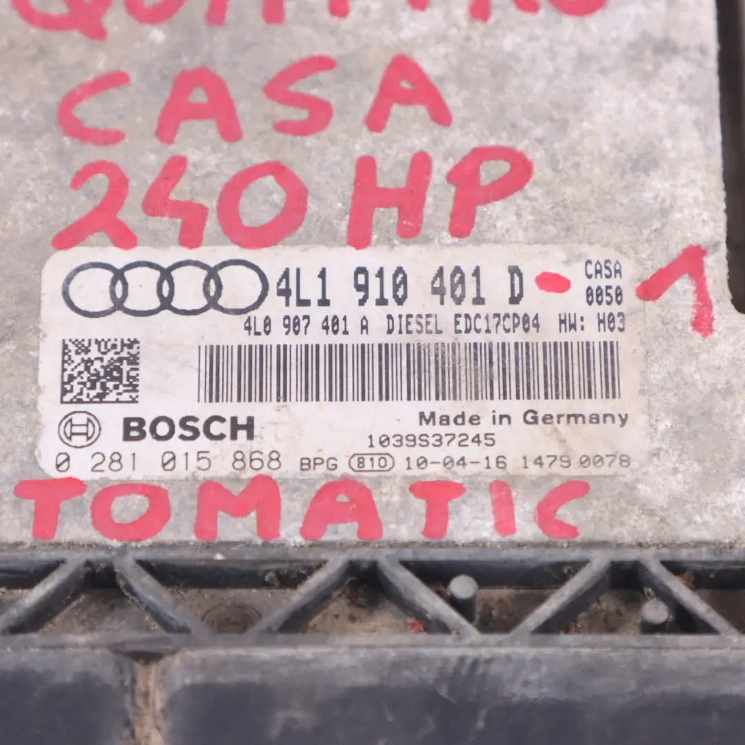 Audi Q7 4L 3.0 TDI CASA 240HP Quattro Engine ECU Kit 4L2910401B Lock + Key - SKU 4L1910401D-1 - Part number 4L1910401D