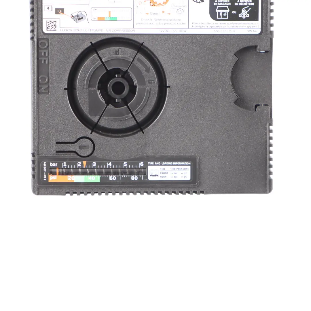 Tyre Inflation Air Pump Compressor to Volkswagen Skoda Seat Audi with Part number 5N0012615G Volkswagen Skoda Seat Audi Tyre Inflation Air Pump Compressor - SKU 5N0012615G - Part number 5N0012615G