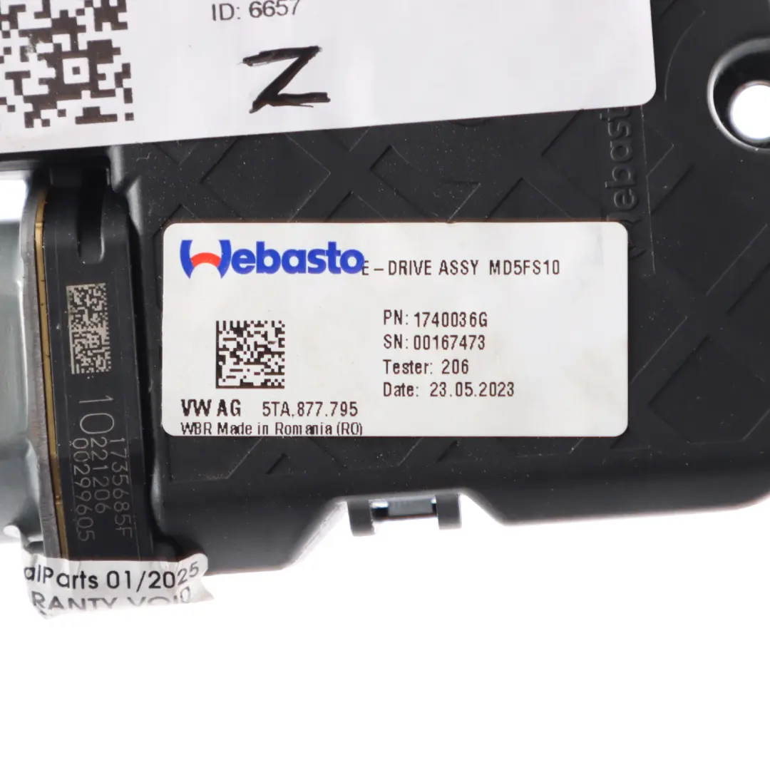 Audi S3 8Y Tetto Panoramico Attuatore Motore Regolatore - SKU 5TA877795 - Numero di parte 5TA877795