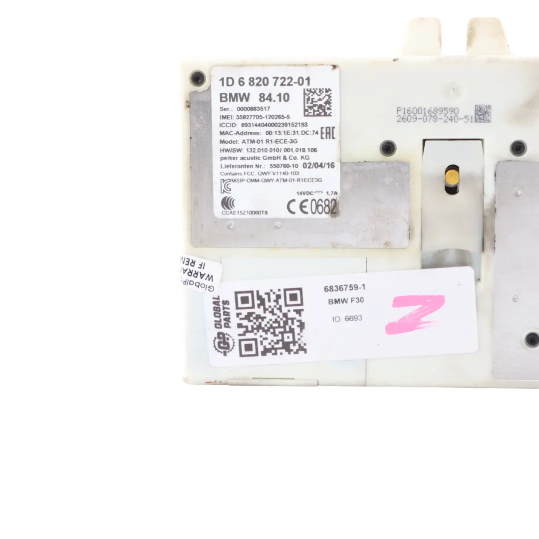  Telephone Module BMW F30 X1 F48 X4 F26 Telematics Control ATM ECE 3G 6820722 - SKU 6836759-1 - Part number 6836759