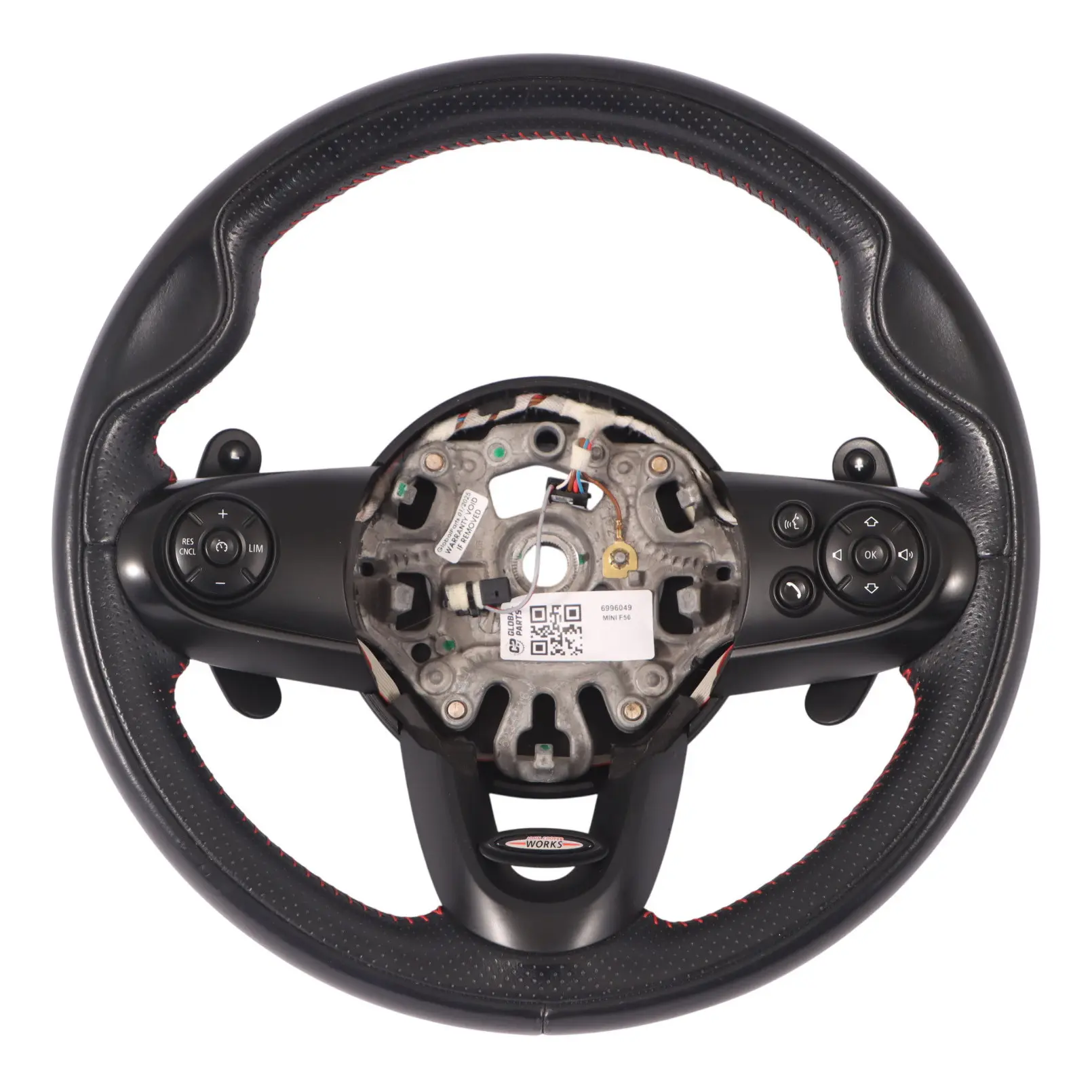 Sport Steering Wheel Mini Cooper S JCW F56 Black Leather Red Threads Paddles