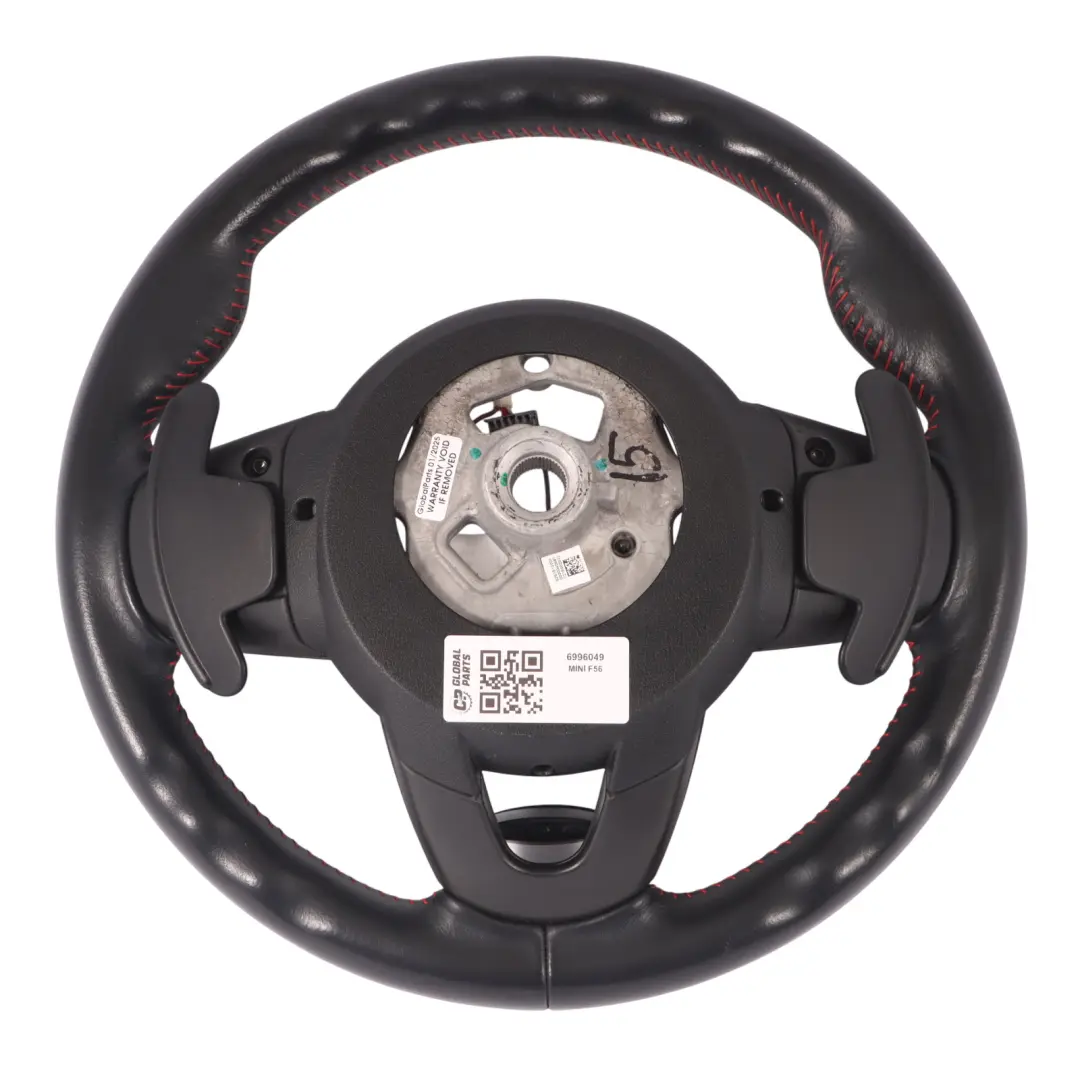 Steering Wheel Mini Cooper S JCW F56 Black Leather Red Threads Paddles to Sport with Part number 6996049 Sport Steering Wheel Mini Cooper S JCW F56 Black Leather Red Threads Paddles - SKU 6996049 - Part number 6996049
