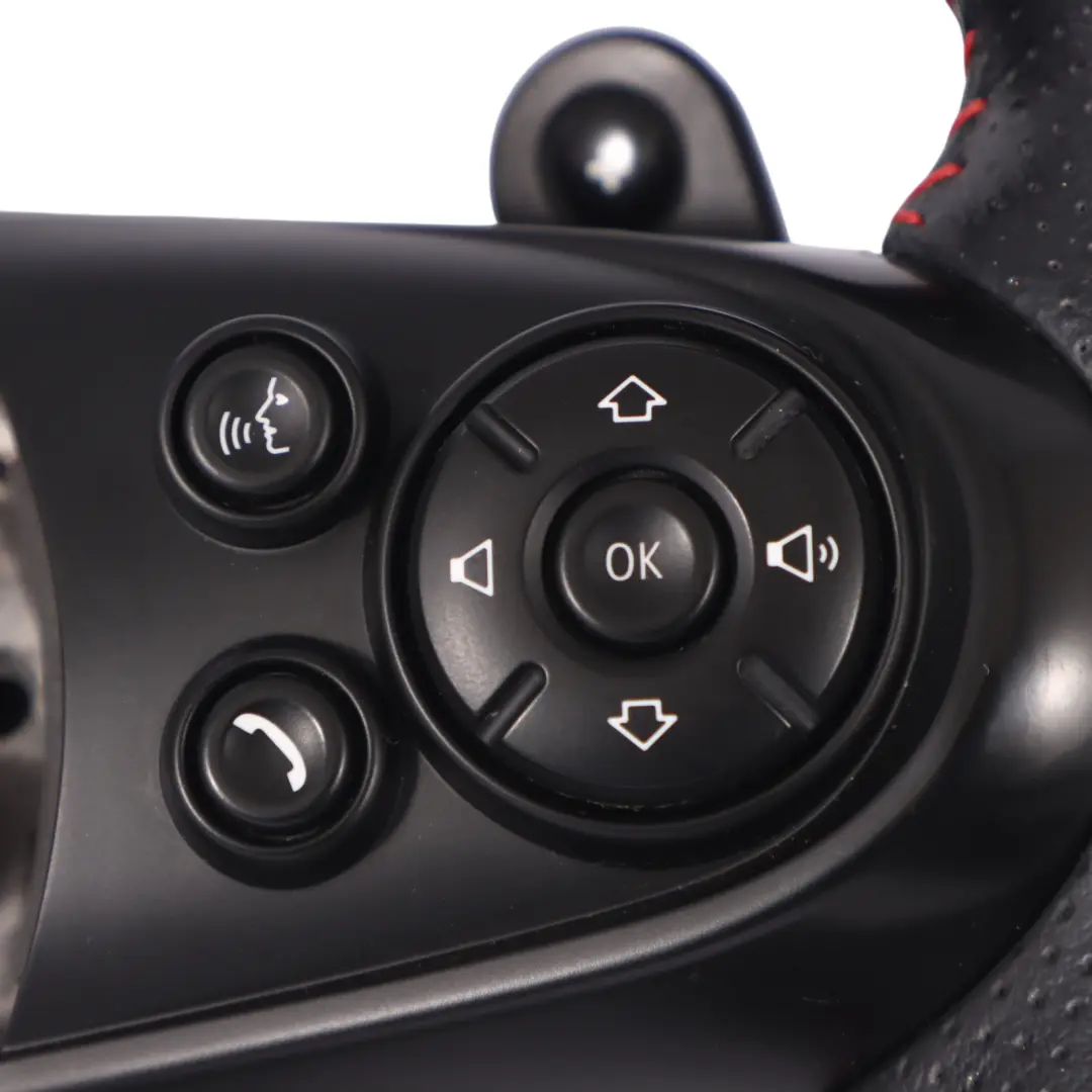 Steering Wheel Mini Cooper S JCW F56 Black Leather Red Threads Paddles to Sport with Part number 6996049 Sport Steering Wheel Mini Cooper S JCW F56 Black Leather Red Threads Paddles - SKU 6996049 - Part number 6996049