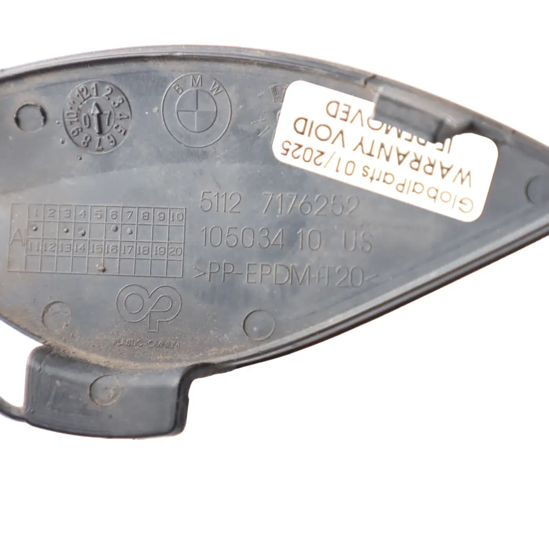 Bumper Towing Eye Hook Cover Trim Right O/S to BMW X6 E71 Rear with Part number 7176252 BMW X6 E71 Rear Bumper Towing Eye Hook Cover Trim Right O/S - SKU 7176252 - Part number 7176252