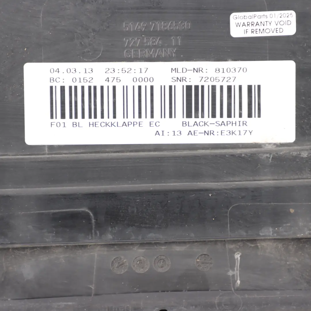 Finisher Trunk Boot Lid Cover Black Sapphire Metallic - 475 to BMW F01 F02 with Part number 7205731 BMW F01 F02 Finisher Trunk Boot Lid Cover Black Sapphire Metallic - 475 - SKU 7205731-BS - Part number 7205731