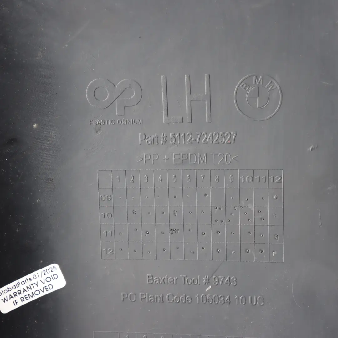 Bumper Lower Cover Shock Receiver Trim Panel Left N/S to BMW X5 E70 Rear with Part number 7242527 BMW X5 E70 Rear Bumper Lower Cover Shock Receiver Trim Panel Left N/S - SKU 7242527 - Part number 7242527