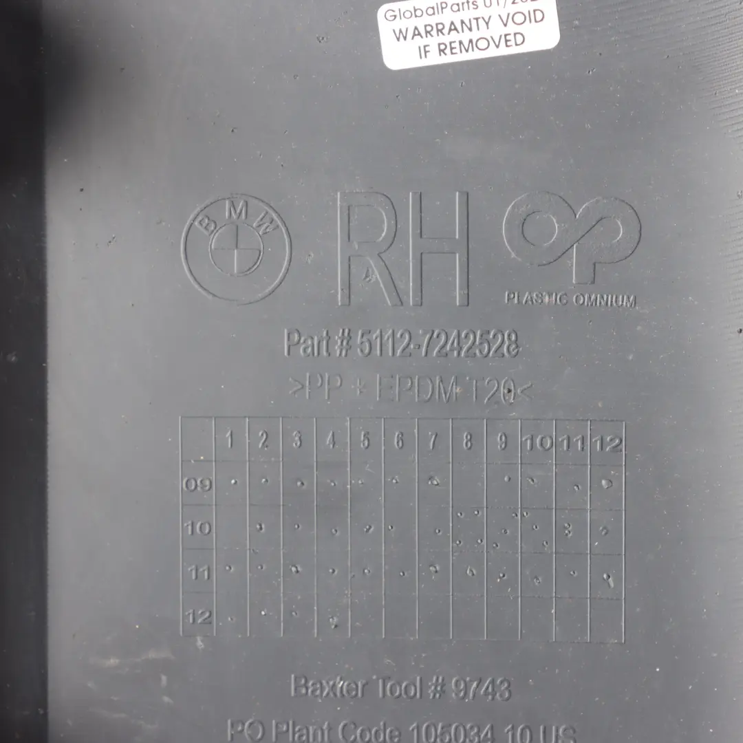 Bumper Lower Cover Shock Receiver Trim Panel Right O/S to BMW X5 E70 Rear with Part number 7242528 BMW X5 E70 Rear Bumper Lower Cover Shock Receiver Trim Panel Right O/S - SKU 7242528 - Part number 7242528