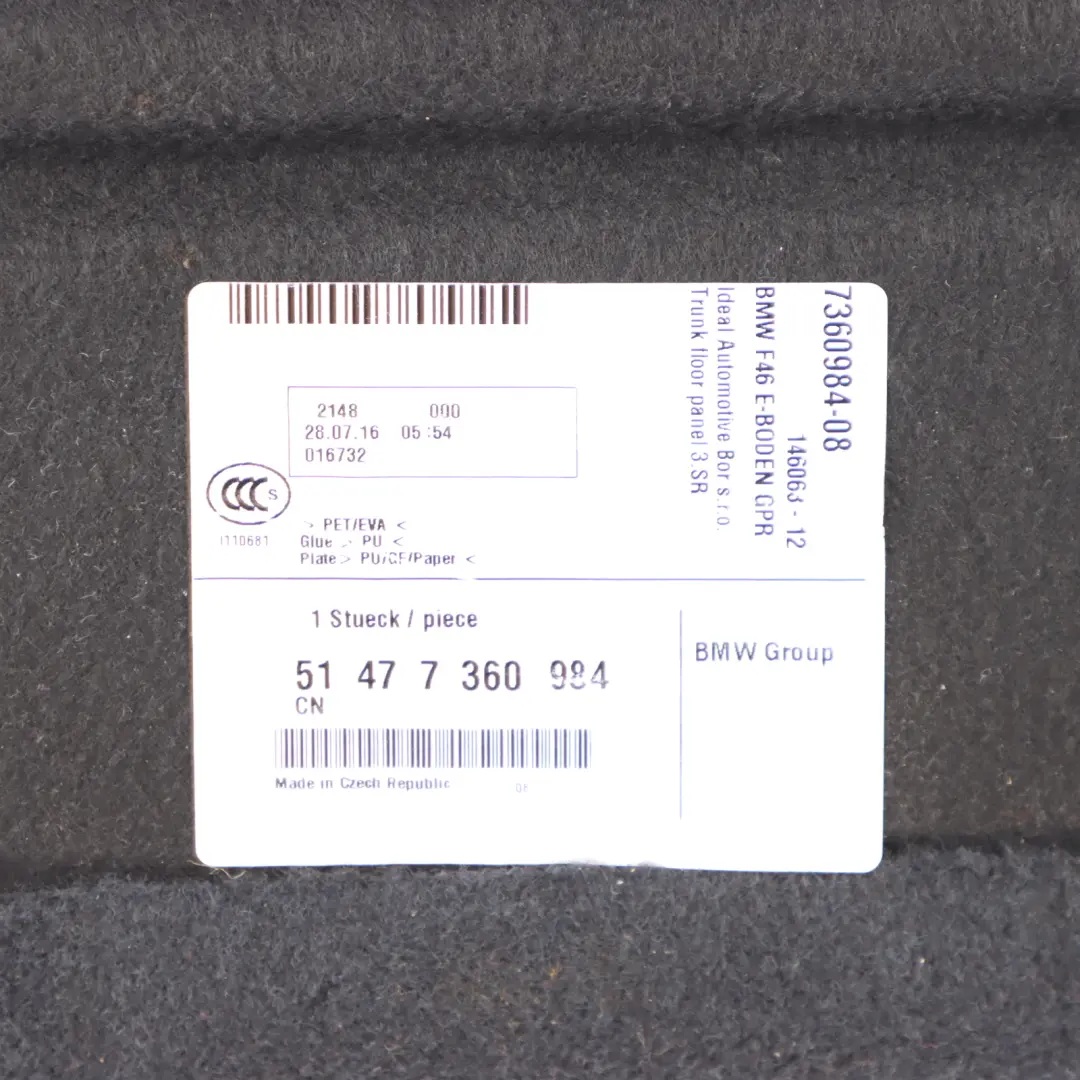 BMW F46 Trunk Boot Floor Storage Compartment Loading Panel Cover 3rd row - SKU 7360984 - Part number 7360984